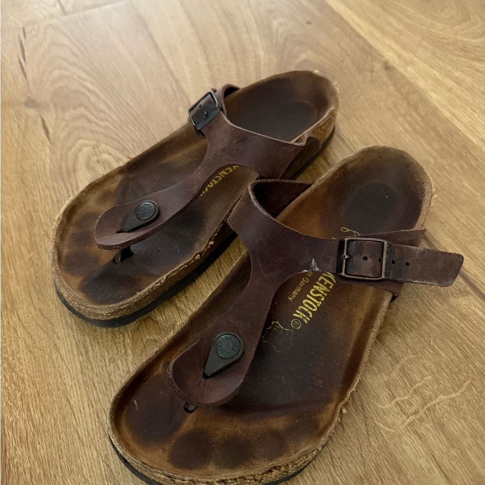 Birkenstock Dark Brown Leather Thong Sandals